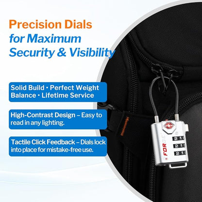 TSA Approved Cable Luggage Locks, Re-settable Combination with Alloy Body