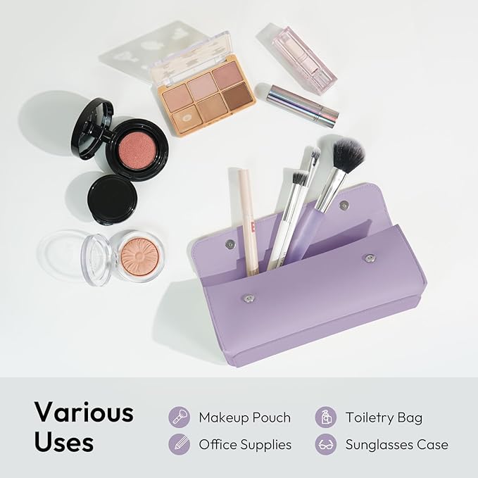 carrotez Stylish PU Leather Makeup Bag: Versatile Travel Toiletry Bag & Cosmetic Pouch, Small Makeup Organizer for Purse Essentials - Ideal Makeup Brush Holder & Sunglasses Case for Women - Violet