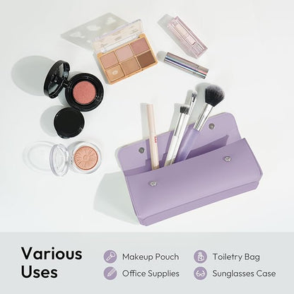 carrotez Stylish PU Leather Makeup Bag: Versatile Travel Toiletry Bag & Cosmetic Pouch, Small Makeup Organizer for Purse Essentials - Ideal Makeup Brush Holder & Sunglasses Case for Women - Violet