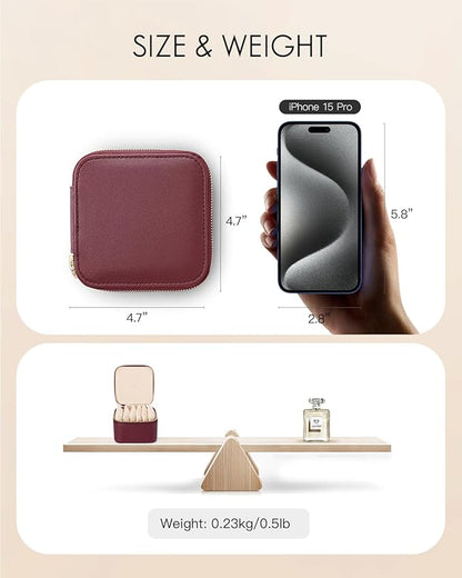 Vlando Travel Jewelry Case,Gifts for Women, Travel Jewelry Organizer with 6 Velvet Jewelry Pouch,Jewelry Box for Women Girls-Red