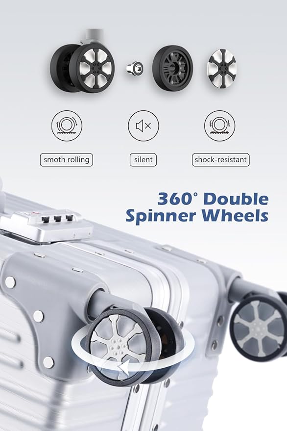 HotWay All Aluminum Carry On Luggage, 20 Inch Hard Shell Suitcase with Spinner Wheels and TSA Lock, Luggage for Business Travel (22x14x9 Airline Approved)