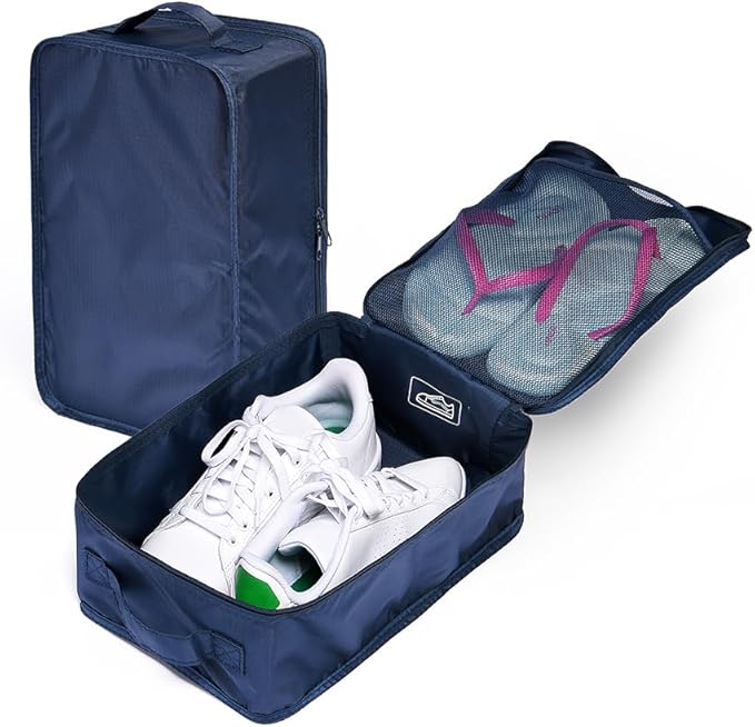 Travel Shoe Bags, Foldable Waterproof Shoe Pouches Organizer-Double Layer (2+2 Navy Shoebags)