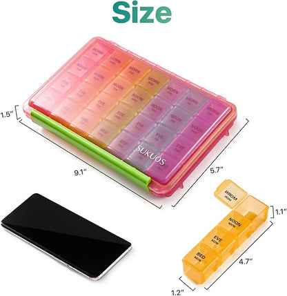 Sukuos Weekly Pill Organizer 7 Day 4 Times a Day, Moisture-Resistant Large Daily Pill Box Medicine Cases for Vitamin/Fish Oil/Supplements (Pink)