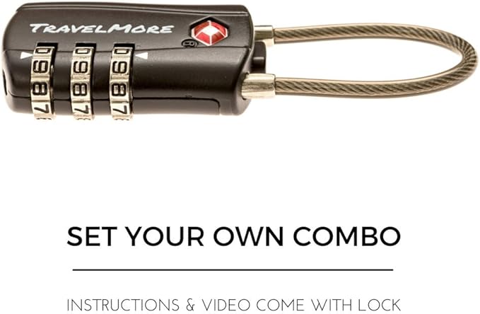 TravelMore 10 Pack TSA Approved Travel Combination Cable Luggage Locks for Suitcases - Orange (10 Pack, Black)