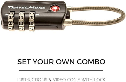 TravelMore 10 Pack TSA Approved Travel Combination Cable Luggage Locks for Suitcases - Orange (10 Pack, Black)