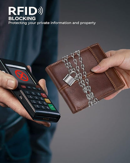 Swallowmall Leather Wallet for Mens Genuine Leather RFID Blocking Bifold Wallets with 1 ID Window 15 Card Slots