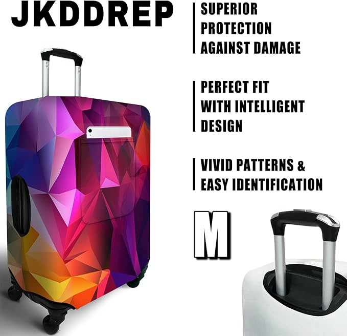 Geometry Travel Luggage Cover, Travel-Themed Suitcase Protector Stretchable, Washable Travel Suitcase Cover (M for 22-24 Inch Luggage)