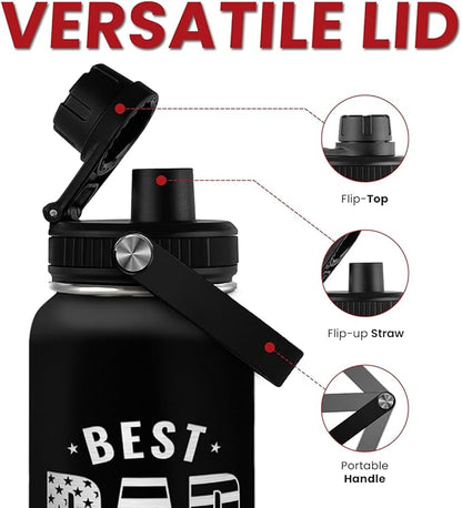 Best Dad Ever Water Bottle 32oz - Dad Bottle Stainless Steel Insulated Sports Bottles with Lid, Gifts for Father from Daughter Son, Dad Gifts for Birthday Christmas Fathers Day