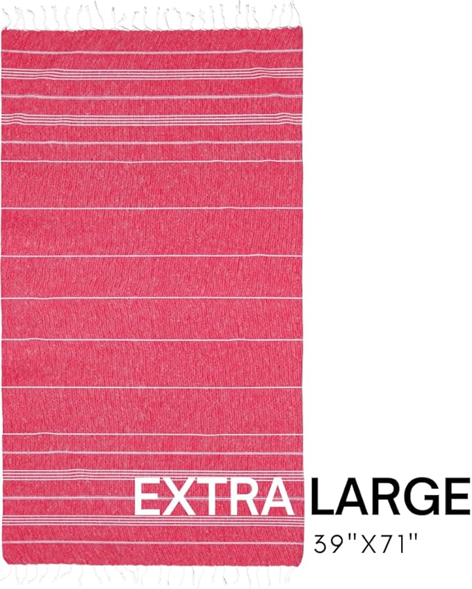 BAY LAUREL Turkish Beach Towel with Travel Bag 39 x 71 Quick Dry Sand Free Lightweight Large Oversized Towels Light (Red with Mix Black)