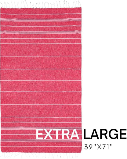 BAY LAUREL Turkish Beach Towel with Travel Bag 39 x 71 Quick Dry Sand Free Lightweight Large Oversized Towels Light (Red with Mix Black)