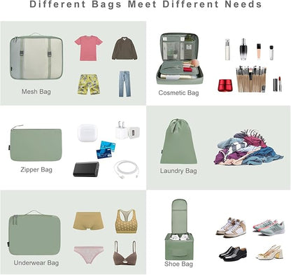 BAGAIL 8 Set Packing Cubes Luggage Packing Organizers for Travel Accessories-Matcha Green