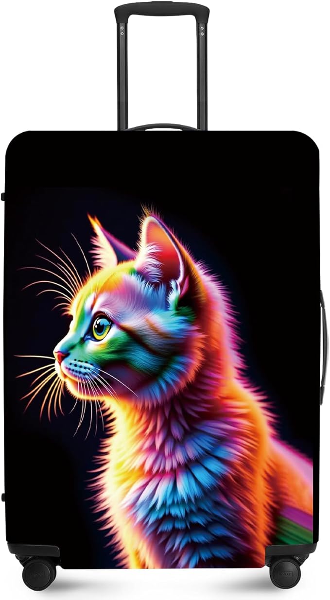FOREVER QUEEN Colorful Cat Luggage Cover Suitcase Protector Suitcase Cover Anti-Scratch,Stretchable Bag Cover Washable Durable Polyester
