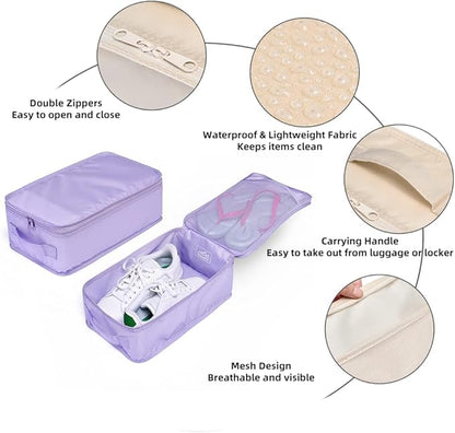 Travel Shoe Bags, Foldable Waterproof Shoe Pouches Organizer-Double Layer (4 Purple Shoe Bags)