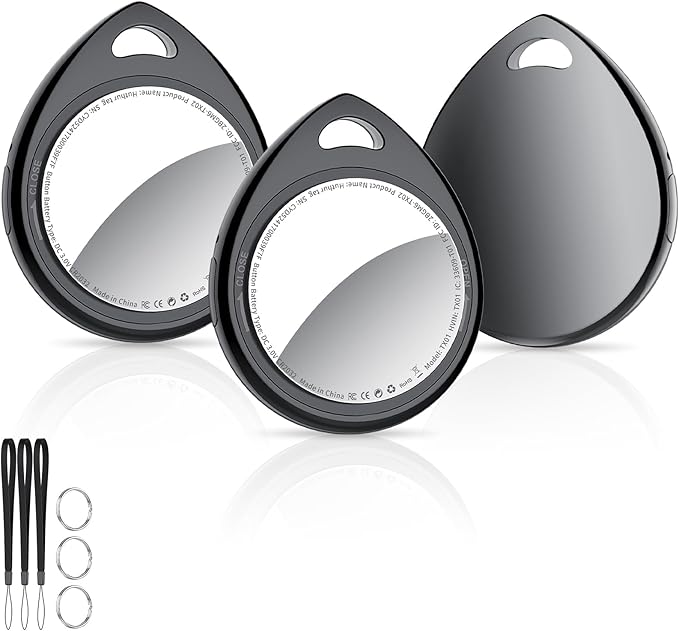 Air Tracker Tags 3 Pack Deep Black, 5.3 Bluetooth Tracker Work with Apple Find My (iOS Only), 100dB Sound, Smart Tag with Keychain/Lanyard, Item Finder for Luggage/Key/Suitcase, Replaceable Battery