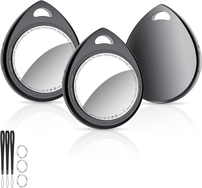 Air Tracker Tags 3 Pack Deep Black, 5.3 Bluetooth Tracker Work with Apple Find My (iOS Only), 100dB Sound, Smart Tag with Keychain/Lanyard, Item Finder for Luggage/Key/Suitcase, Replaceable Battery