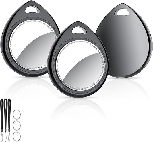 Air Tracker Tags 3 Pack Deep Black, 5.3 Bluetooth Tracker Work with Apple Find My (iOS Only), 100dB Sound, Smart Tag with Keychain/Lanyard, Item Finder for Luggage/Key/Suitcase, Replaceable Battery