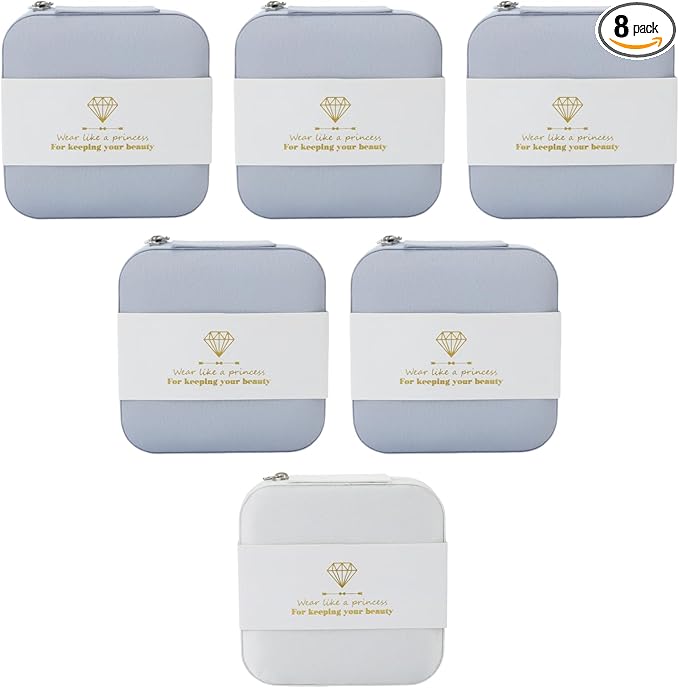 Bridesmaid Proposal Gifts Travel Jewelry Case Jewelry Travel Organizer Small Bachelorette party Jewelry Box Bridesmaid Gift Boxes Mini Storage Organizer Storage Box (8, White&Dusty Blue)