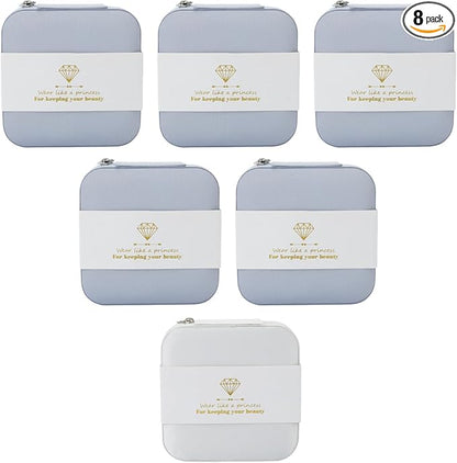 Bridesmaid Proposal Gifts Travel Jewelry Case Jewelry Travel Organizer Small Bachelorette party Jewelry Box Bridesmaid Gift Boxes Mini Storage Organizer Storage Box (8, White&Dusty Blue)