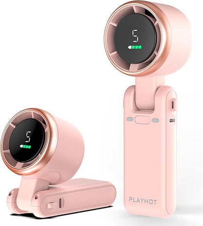 Portable Handheld Turbo Fan, 5-Speed Personal Fans, 5000mAh Rechargeable Fans Up to 12 Hours, Weight only 0.6lb Small Fan, Hand/Neck/Desk Fan 3 IN 1, Beach Vacation Essentials(Pink)
