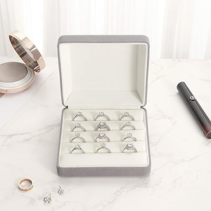 Ring Storage Boxes for Multiple Rings, Compact and Stylish Travel Jewelry case, Portable Small jewelry Organizer Box Tray Gift for Women, Girl(Grey)
