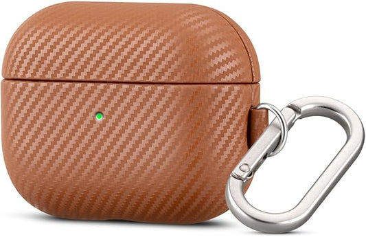 Leather Case - for AirPods Pro 3 Case Cover with Keychain - Selected Skin-friendly Leather, Carbon Fibre Texture, Handmade Shockproof Hard Cover for AirPods Pro 3rd Generation Earbuds - Brown