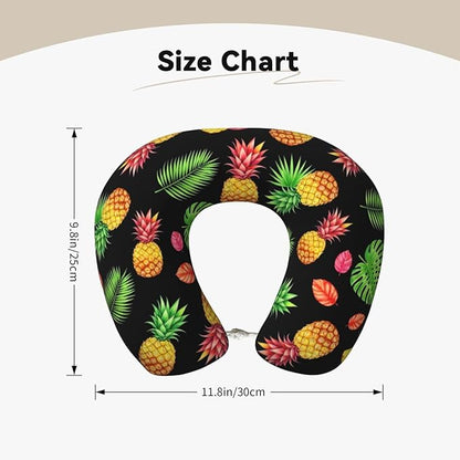 Comfortable Memory Foam Travel Neck Pillow, Funny Chin/Head Cushion Supporting Airplane Car Pillows Watercolor Pineapple Tropical Palm Leaves for Sleeping Outdoors Travel Office