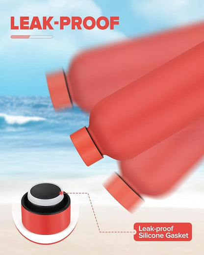 Insulated Water Bottle with Lid, 17 oz Reusable Leak-Proof Metal Stainless Steel Water Bottles for Travel, Sports, Gym, Outdoor (Red)