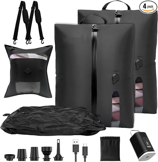 Travel Vacuum Bags with Pump, IP67 Reusable Waterproof Nylon Vacuum Compression Bags with See-through Window for Carry On Suitcases and Backpack,vacuum seal bags for clothing travel ( 3PCS-PUMP )