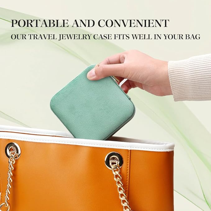 TAIMY Travel Jewelry Case, Small Plush Velvet Jewelry Box for Women and Girls, Portable Jewelry holder organizer for Rings Earrings Necklaces Bracelets(Mint)