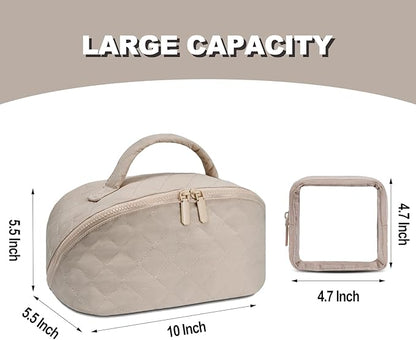 Makeup Bag,Quilted Puffer Cosmetic Bags,Travel Toiletry Bag for Women,Large Capacity Waterproof Make up Bag Set