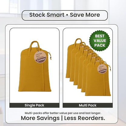 LFH Home Large Premium Cotton Canvas Laundry Bag with Drawstring and Handles Heavy Duty, Multi-Use, and Washable for Home, Travel, College or Storage 28x36 (Pack of 2)-Yellow