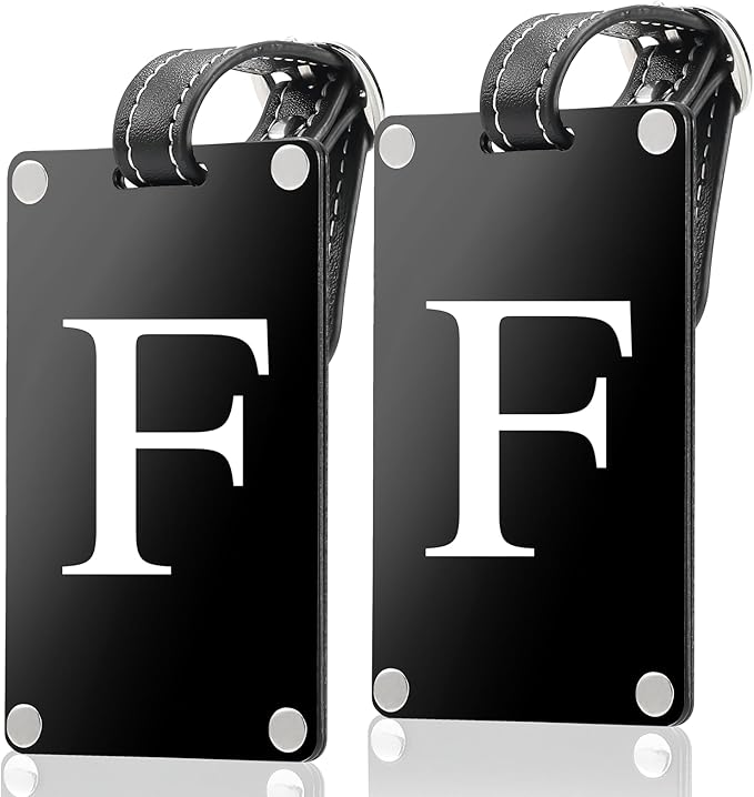 Premium 3-Layer Aluminum Luggage Tags by Fortuna - Easy to Claim, Laser-Engraved, Plastic-Free, and Eco-Friendly Luggage Tag Holders, 2-Pack, Black (F)