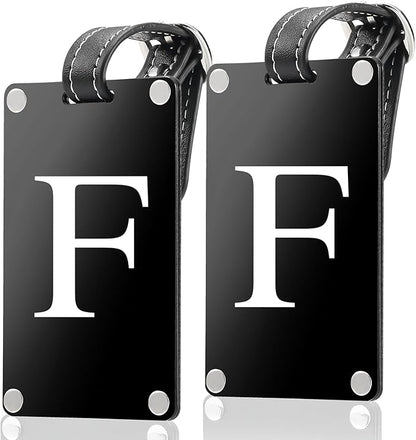 Premium 3-Layer Aluminum Luggage Tags by Fortuna - Easy to Claim, Laser-Engraved, Plastic-Free, and Eco-Friendly Luggage Tag Holders, 2-Pack, Black (F)