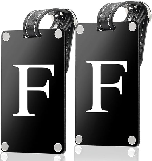 Premium 3-Layer Aluminum Luggage Tags by Fortuna - Easy to Claim, Laser-Engraved, Plastic-Free, and Eco-Friendly Luggage Tag Holders, 2-Pack, Black (F)