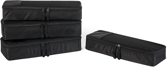 Amazon Essentials 4-Piece Packing Cubes Travel Accessories Set, Luggage Organizer with Double Zipper, Mesh Top, 100% Polyester, Slim, Black (Previously Amazon Basics)