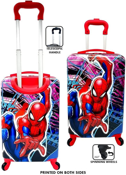 Fast Forward Kids Licensed Hard-Side 20” Spinner Luggage Lightweight Carry-On Suitcase (Spiderman - 1)