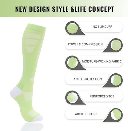 fenglaoda Compression Socks Women Men 6 Pairs, Knee High Best Support Circulation Socks for Running, Travel, Flight, Nurse