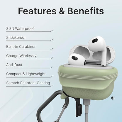 Catalyst Waterproof Case for AirPods 3rd Generation (2021) - Wireless and USB-C Charging Compatible AirPods 3rd Generation Case, Drop Protection Cover for AirPods 3 One Piece Design with Carabiner