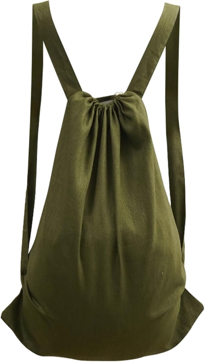 100% Pure Linen Travel Backpack Laundry Bags with Shoulder Straps 20x24in-Washable Drawstring Hanging Laundry Hamper Rxtra Large Portable Cloth Laundry Bag for Dorm College Military Gym-Green