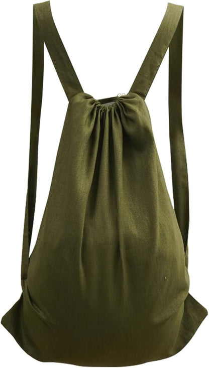 100% Pure Linen Travel Backpack Laundry Bags with Shoulder Straps 20x24in-Washable Drawstring Hanging Laundry Hamper Rxtra Large Portable Cloth Laundry Bag for Dorm College Military Gym-Green