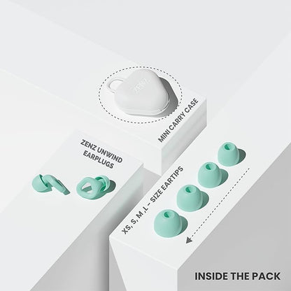 Zenz Unwind Silicone Ear Plugs for Sleep & Noise Reduction – Reusable 27 dB Earplugs with 8 Tips (XS‑L) & Carry Case – Comfortable for Sleeping, Study, Work & Travel - Mossy Mint