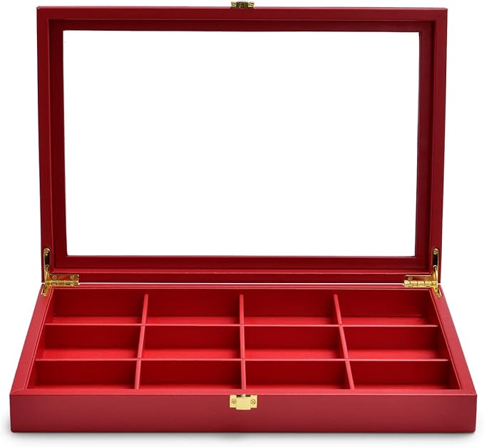 Oirlv 12 Gird Jewelry Tray with Acrylic Lid Premium Leather Jewelry Organizer Box Transparent Lid Bracelet Bangle Storage Case for Women Gift