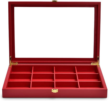 Oirlv 12 Gird Jewelry Tray with Acrylic Lid Premium Leather Jewelry Organizer Box Transparent Lid Bracelet Bangle Storage Case for Women Gift