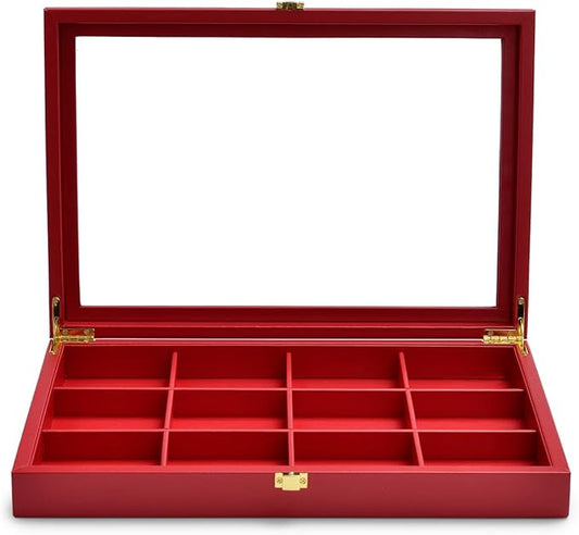 Oirlv 12 Gird Jewelry Tray with Acrylic Lid Premium Leather Jewelry Organizer Box Transparent Lid Bracelet Bangle Storage Case for Women Gift