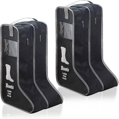 2 Pack Portable Boots Storage Bag, Black Shoe Bags for Storage and Travel Dust Proof Travel Shoe Bags for Packing (Large)