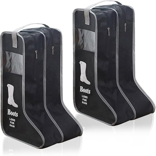2 Pack Portable Boots Storage Bag, Black Shoe Bags for Storage and Travel Dust Proof Travel Shoe Bags for Packing (Large)