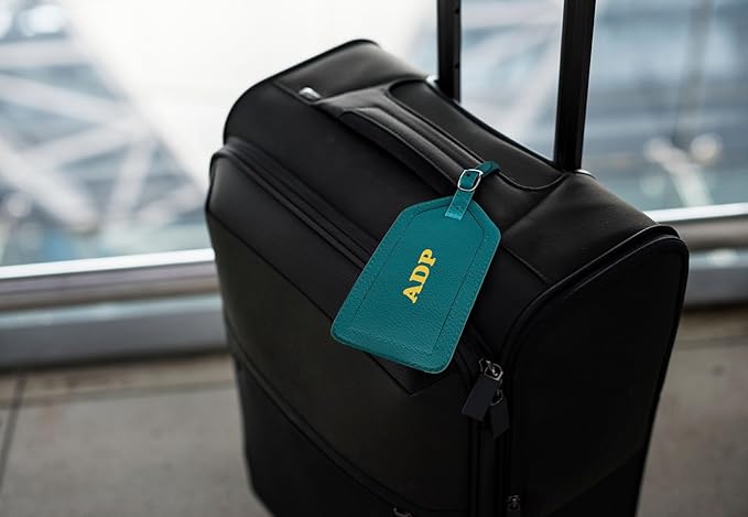 Personalized Monogrammed Teal Leather RFID Passport Wallet and Luggage Tag