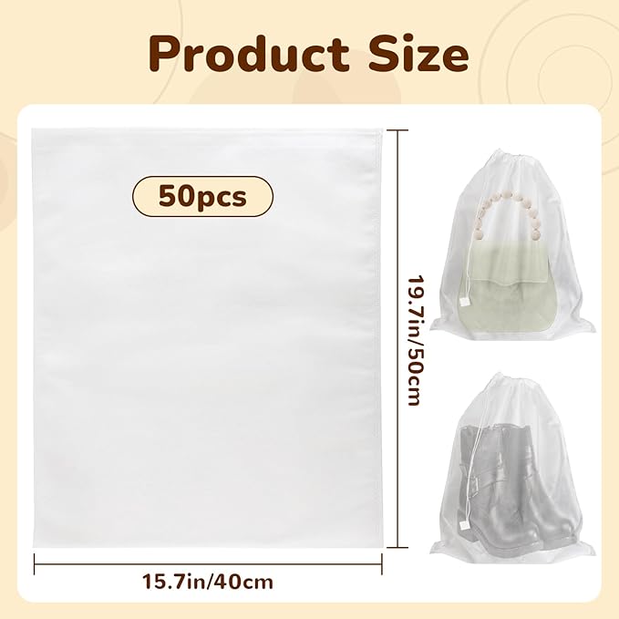 Purse Storage Dust Bags for Handbags Non Woven Bags Shoe Bags for Travel Shoes Organizer for Closet 50 Pcs(15.7 inx19.7 in)