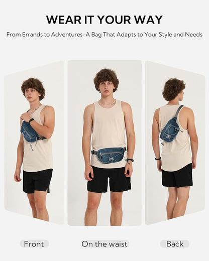 WATERFLY Lightweight Small Fanny Pack: 1.5L Mini Slim Crossbody Waist Belt Hip Bag with RFID Blocking, Anti-Theft & Water Resistant Pouch for Women Men Travel Hiking Running Walking EDC