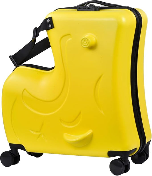 20 Inch Riding Trolley for Kids,Toddler Luggage Seat Ride with Lock | Kids Travel Suitcase with Safety Belt, Wheels for Toddler Airplane Travel, ABS+PC (Yellow)